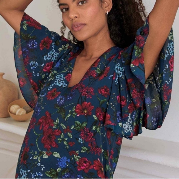 Hatch The Grace Maternity Dress in Blue Floral Flutter Sleeve 1 Small - Picture 3 of 9